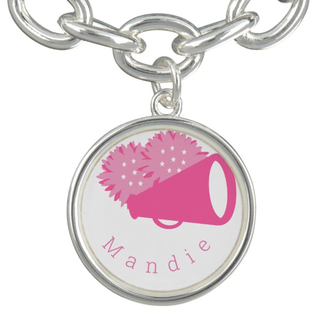 Cheerleader Pink Pom Pom Sports Bracelet (Design)