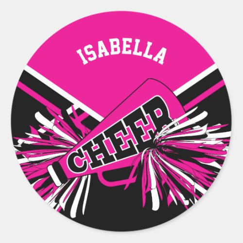  Cheerleader  _ Pink White and Black Classic Round Sticker