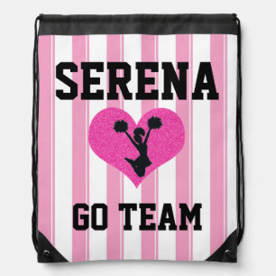 Cheerleader Pink White Stripes Drawstring Backpack