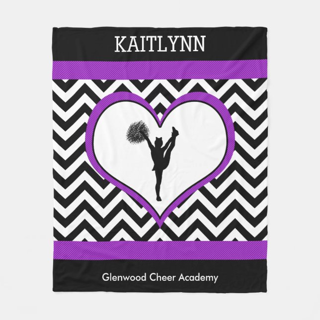 Cheerleader / Pom Chevron Heart with Monogram Fleece Blanket (Front)