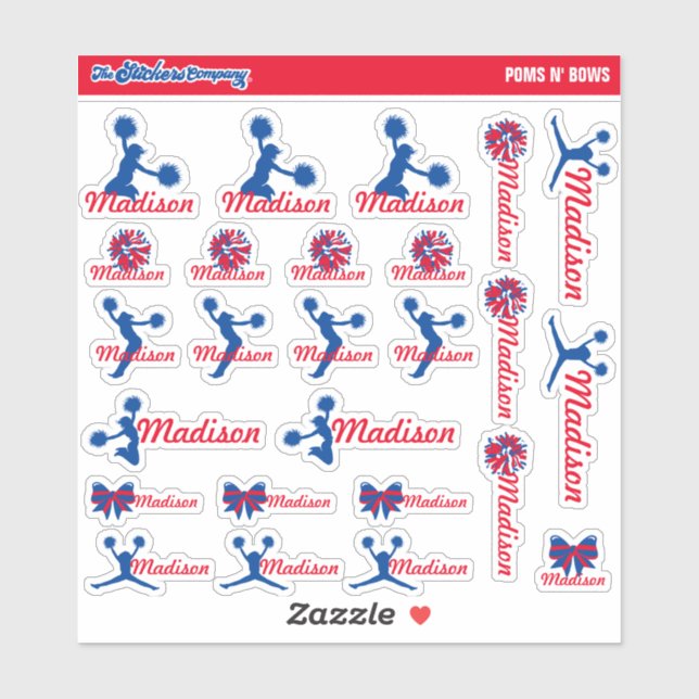 Cheerleader Pom Labels Personalized | School (Sheet)