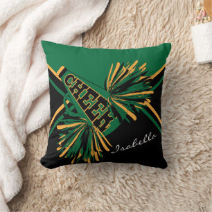 Cheerleader 📣 Pom Poms in Dark Green & Gold Throw Pillow