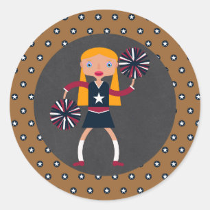 Cheerleader Pompoms girl Birthday Party Classic Round Sticker