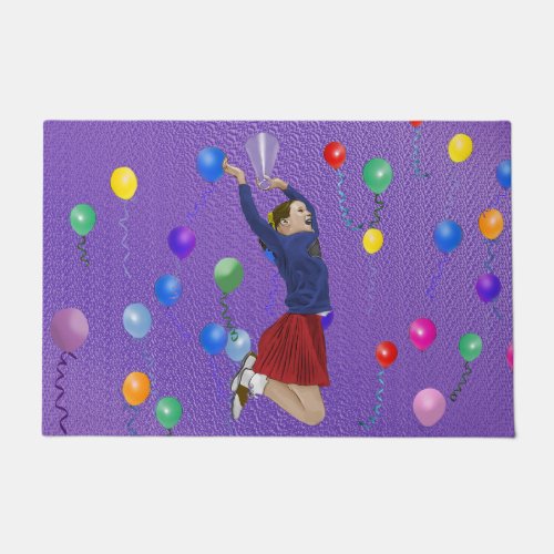 Cheerleader Purple and Balloons Doormat