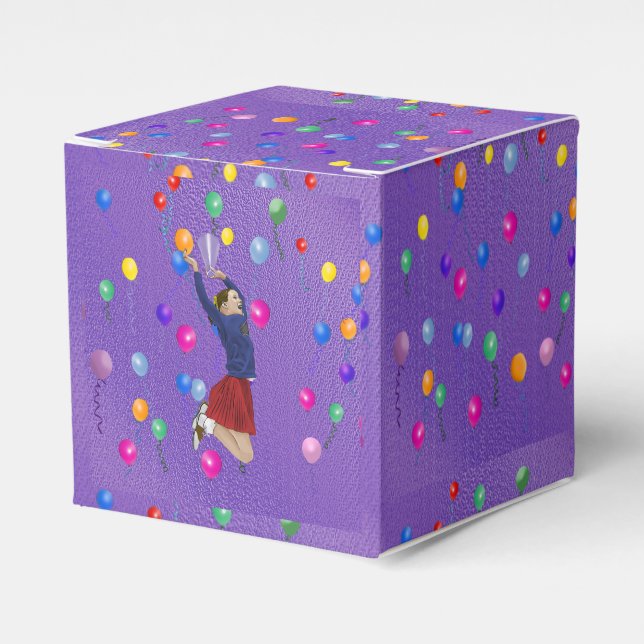 Cheerleader, Purple and Balloons Favor Boxes (Front Side)