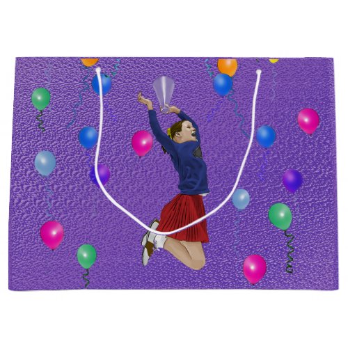 Cheerleader Purple and Balloons Large Gift Bag