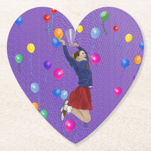 Cheerleader Purple and Balloons Paper Coaster