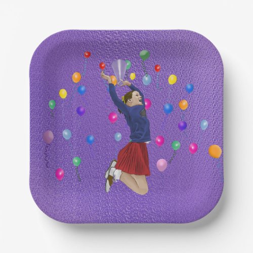 Cheerleader Purple and Balloons Paper Plates