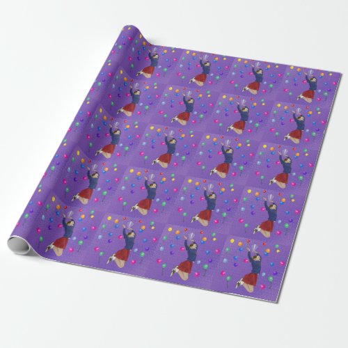 Cheerleader Purple and Balloons Wrapping Paper