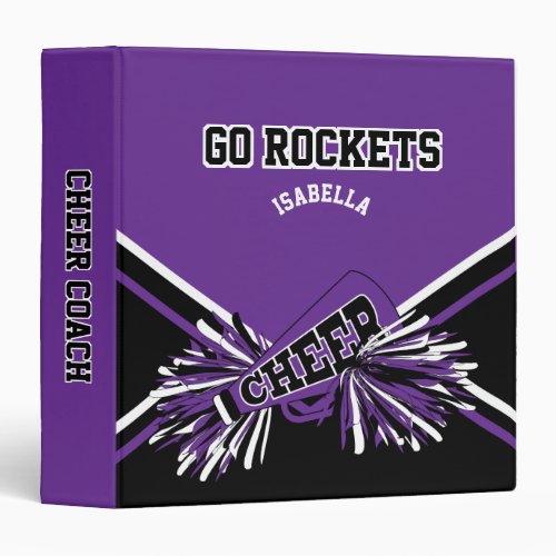 Cheerleader _ Purple Black and White 3 Ring Binder