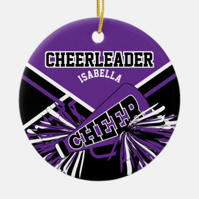 Cheerleader - Purple, Black and White Ceramic Ornament (Front)