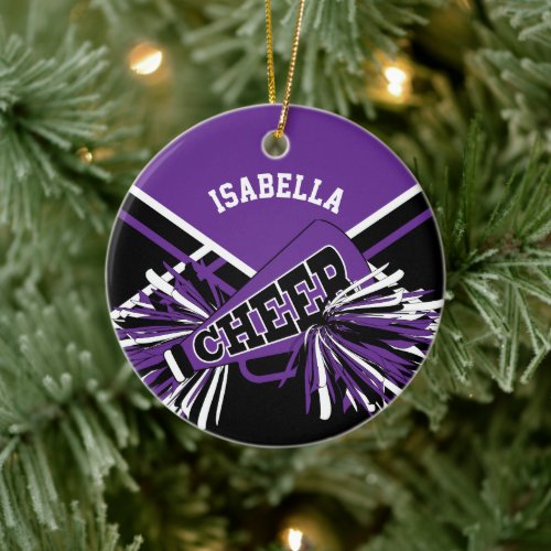 Cheerleader  _ Purple Black and White Ceramic Ornament