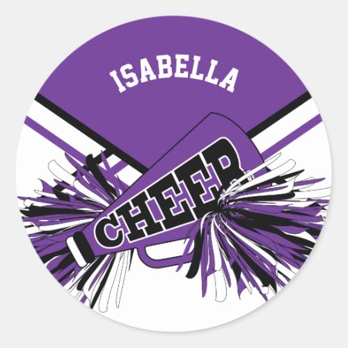  Cheerleader _ Purple Black and White Classic Round Sticker