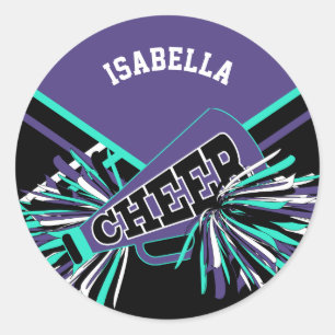 📣 Cheerleader - Purple, Black, Teal and White Classic Round Sticker