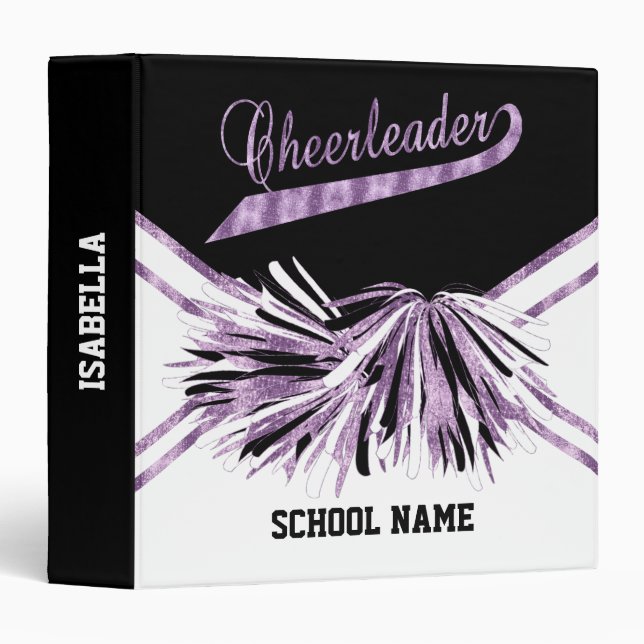 Cheerleader - Purple Glitter, Black and White 3 Ring Binder (Front/Spine)