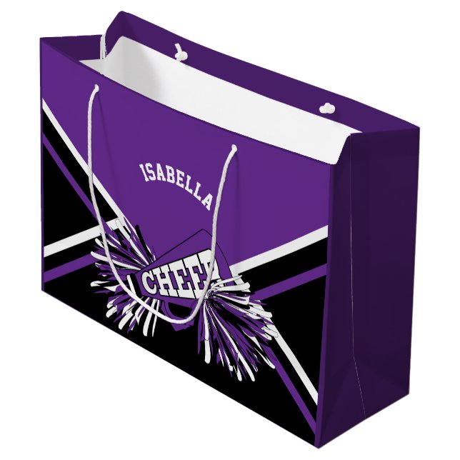 Cheerleader 📣 - Purple, White and Black - Large Gift Bag (Front Angled)