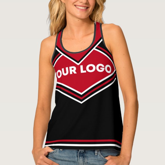Cheerleader Red Black Team Logo Squad Uniform Tank Top (Front)