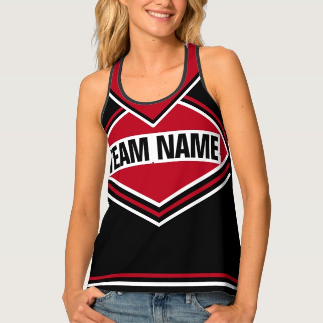 Cheerleader Red Black Team Name Squad Uniform Tank Top (Front)