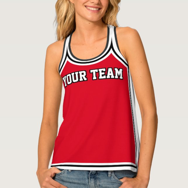 Cheerleader Red Black White Outlines Varsity Shell Tank Top (Front)