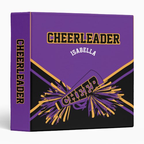 Cheerleader School Colors Black Gold  Purple 15 3 Ring Binder