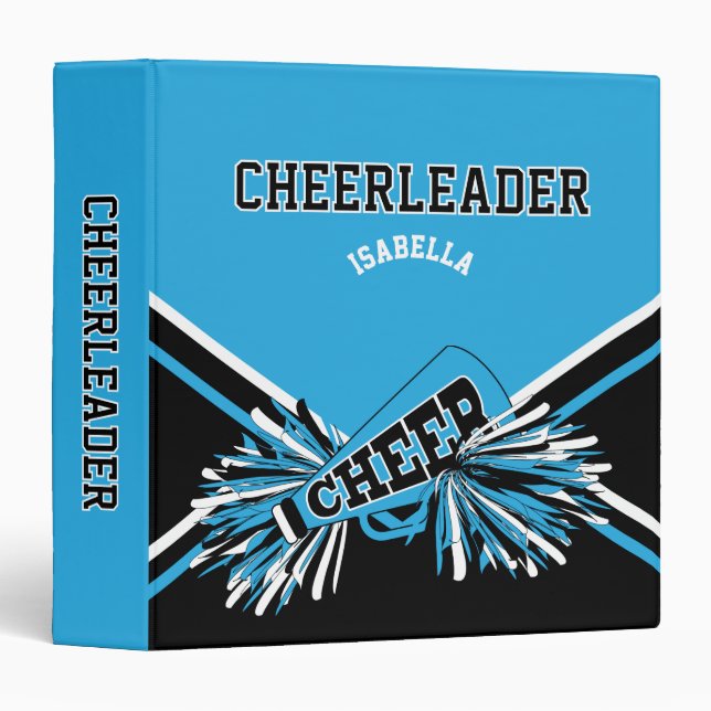 Cheerleader School Colors Black, White & Baby Blue Binder (Front/Spine)