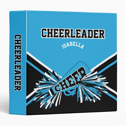 Cheerleader School Colors Black White  Baby Blue Binder
