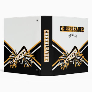 Cheerleader School Colors Black, White & Gold Binder