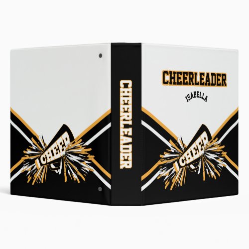 Cheerleader School Colors Black White  Gold Binder