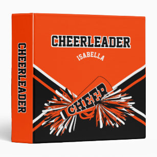 Cheerleader School Colors Black, White & Orange 3 Ring Binder