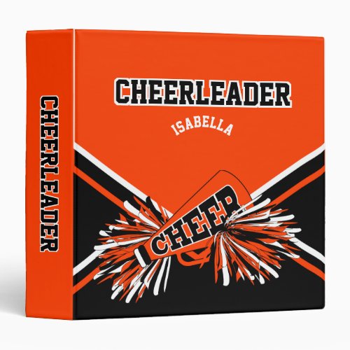 Cheerleader School Colors Black White  Orange 3 Ring Binder