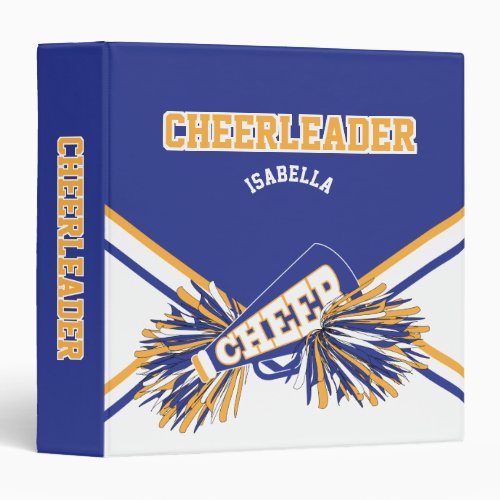 Cheerleader _ School Colors _ Blue White  Gold 3 Ring Binder
