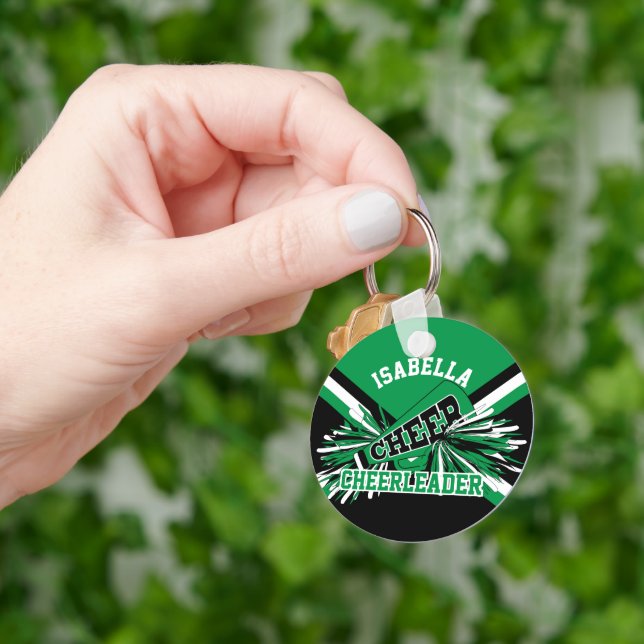 Cheerleader Spirit - Green, Black and White Keychain (Hand)