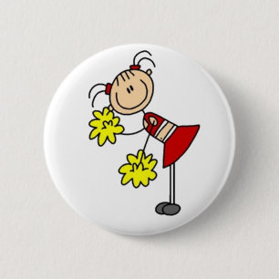 Cheerleader Stick Figure Pinback Button