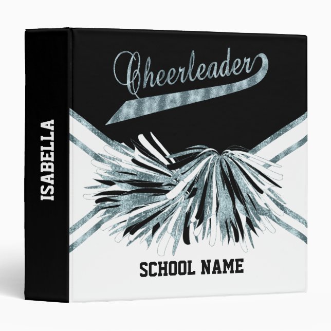 Cheerleader - Teal Glitter, Black and White 3 Ring Binder (Front/Spine)