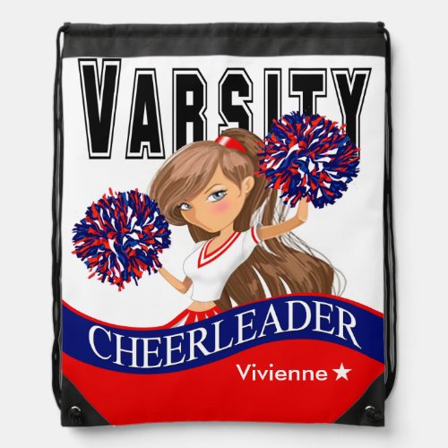 Cheerleader Team Colors  red navy Drawstring Bag