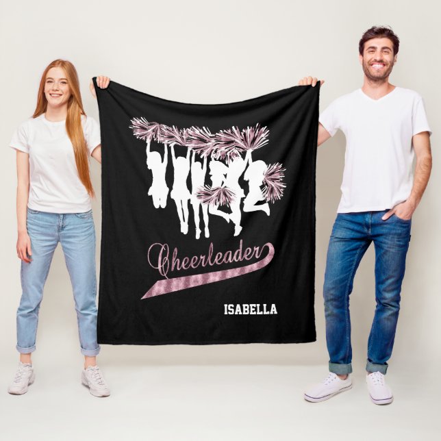 Cheerleader Team 📣 - Pink, Black and White Fleece Blanket (In Situ)