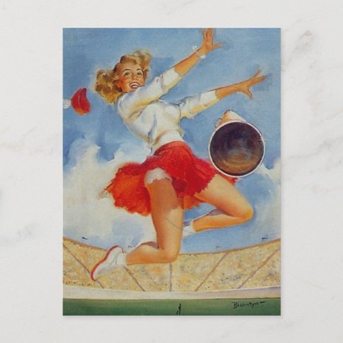 Cheerleader  Vintage pin up girl art  postcard