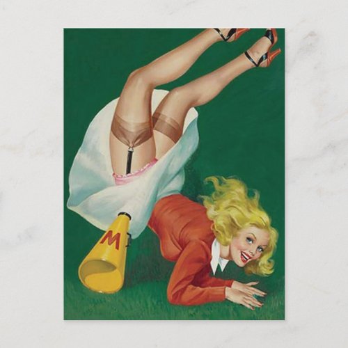 Cheerleader Vintage pin up girl art postcard
