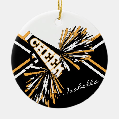 Cheerleader  _ White Black and Gold Ceramic Ornament