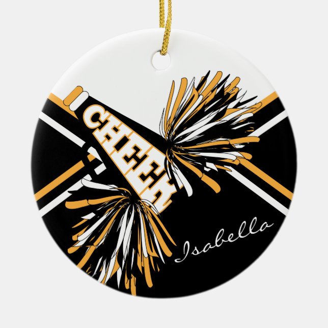 Cheerleader 📣💖 - White, Black and Gold Ceramic Ornament (Front)