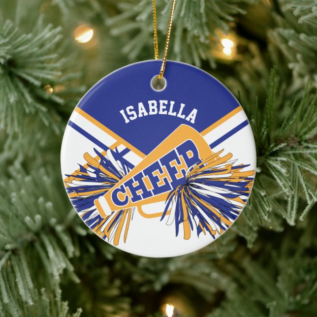 Cheerleader 📣💖 - White, Blue and Gold Ceramic Ornament (Tree)