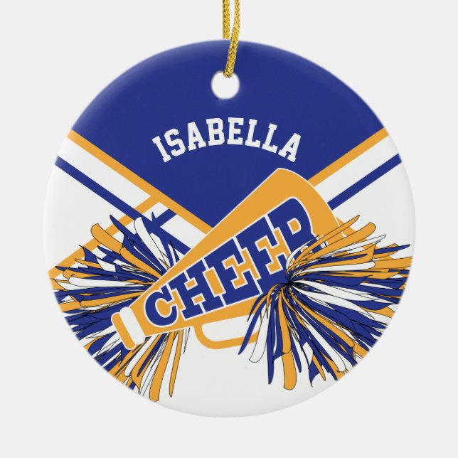 Cheerleader 📣💖 - White, Blue and Gold Ceramic Ornament (Front)
