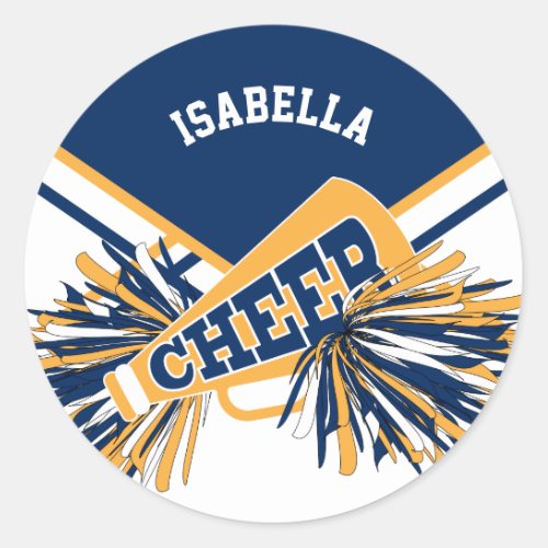  Cheerleader  _ White Blue and Gold Classic Round Sticker