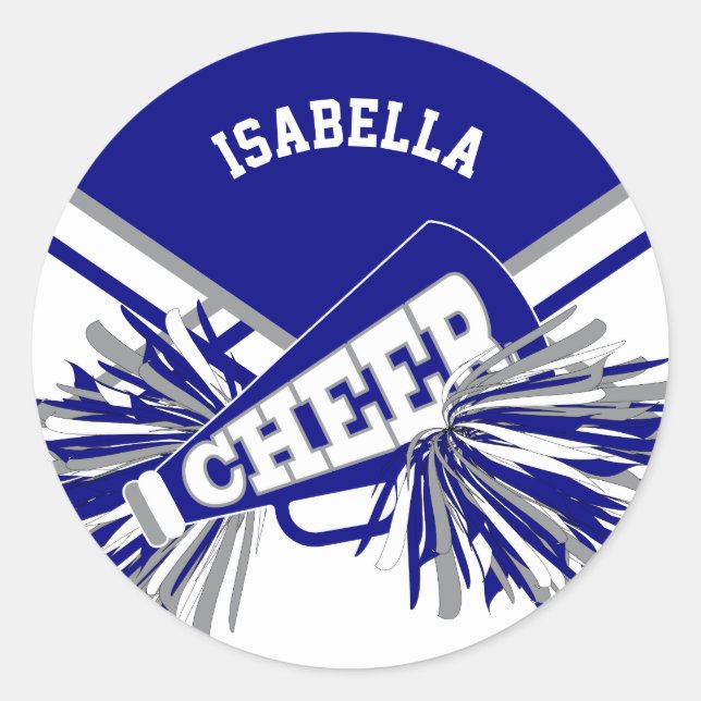 📣 Cheerleader  - White, Blue and Gray Classic Round Sticker (Front)