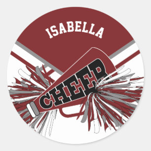 📣 Cheerleader - White, Maroon and Gray Classic Round Sticker