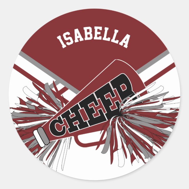 📣 Cheerleader  - White, Maroon and Gray Classic Round Sticker (Front)