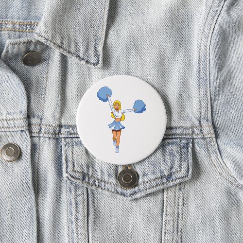 Cheerleader With Blue Pom Poms Button