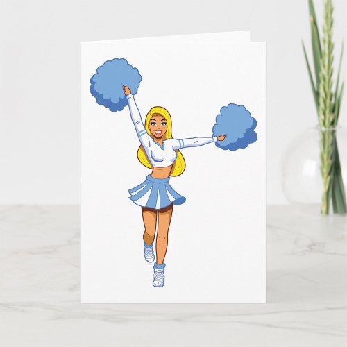 Cheerleader With Blue Pom Poms Card