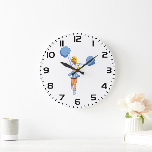 Cheerleader With Blue Pom Poms Large Clock