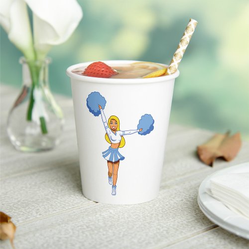 Cheerleader With Blue Pom Poms Paper Cups